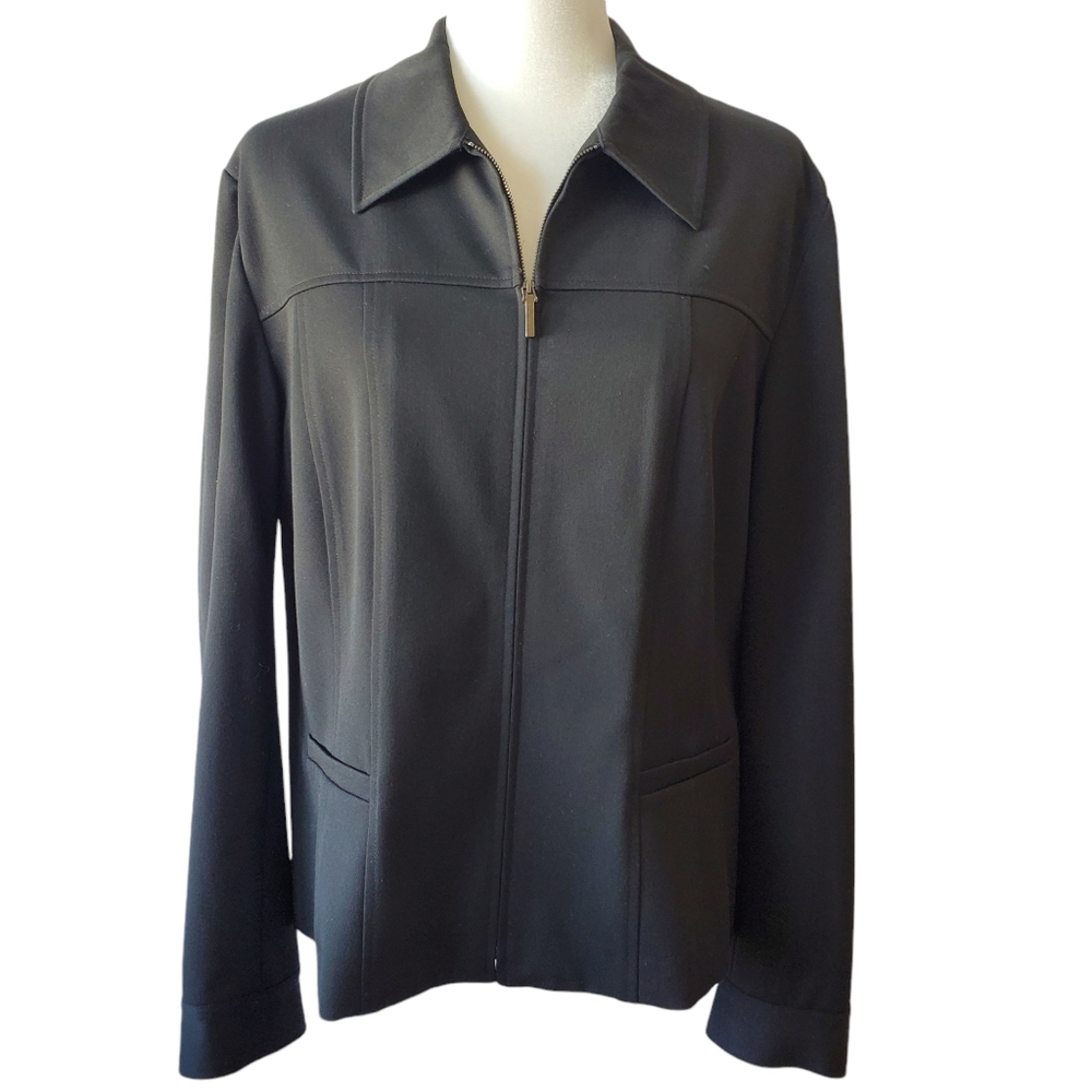Talbots Stretch Full Zip Jacket Womens 14‎ Blazer Black Layering Coat Travel XL